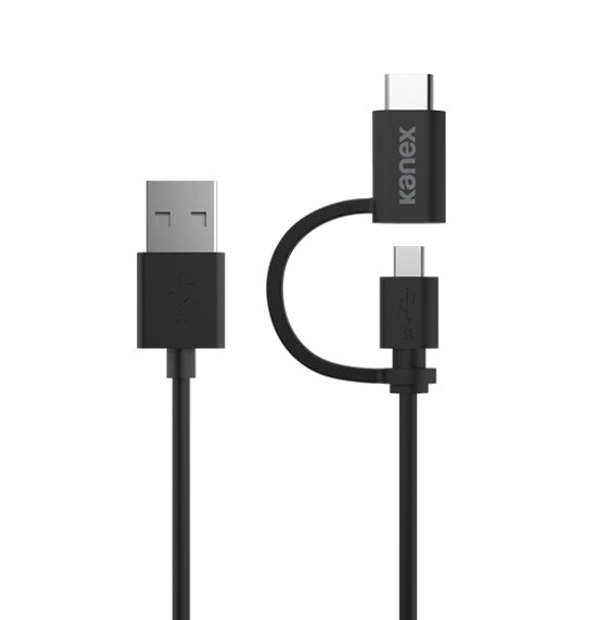 Kanex Micro USB Charge And Sync Cable With USB C Connector Adapter - Black