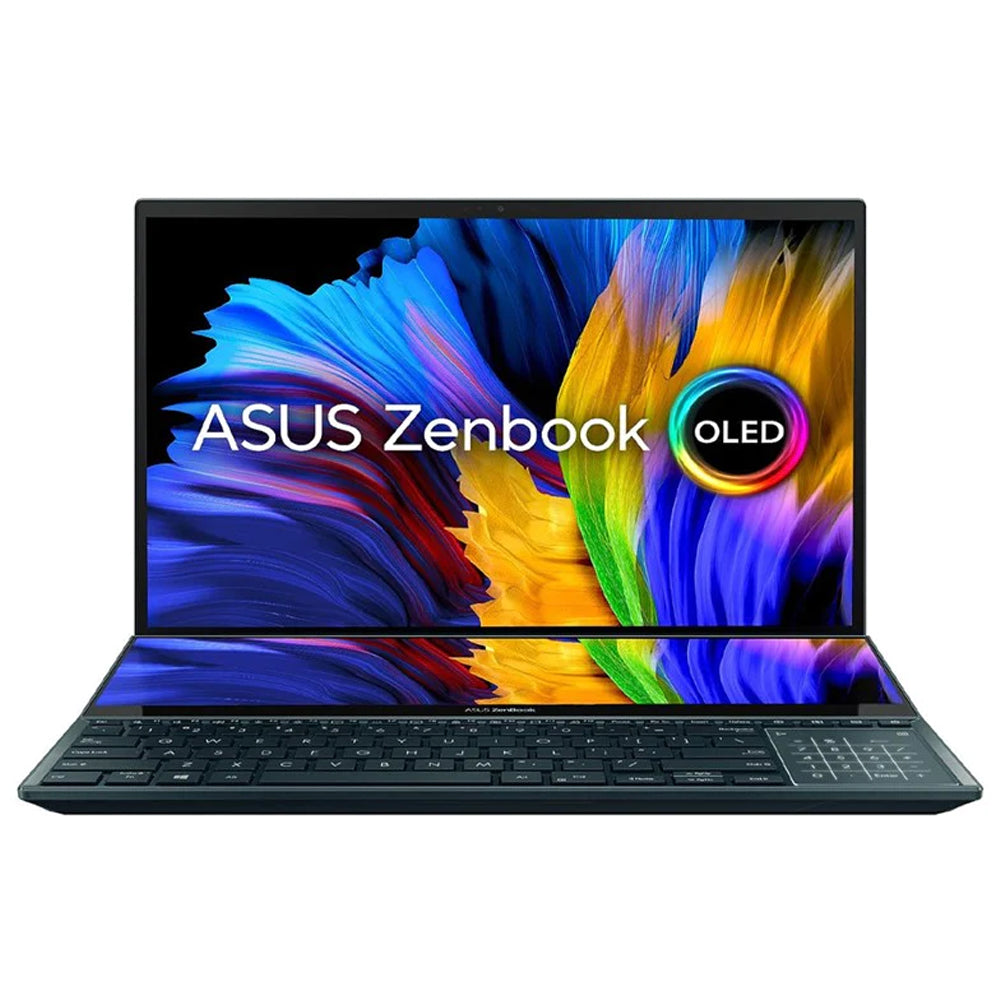 ASUS Zenbook DUO Pro 15 UX582ZW OLED209W, Creator Laptop, I9 12900H 32GB 1TB SSD, NV RTX3070 Ti, 8GB Graphics, WIN11 HOME, 15.6 inch UHD 3840X2160 OLED, Backlit Eng Arb KB, Blue