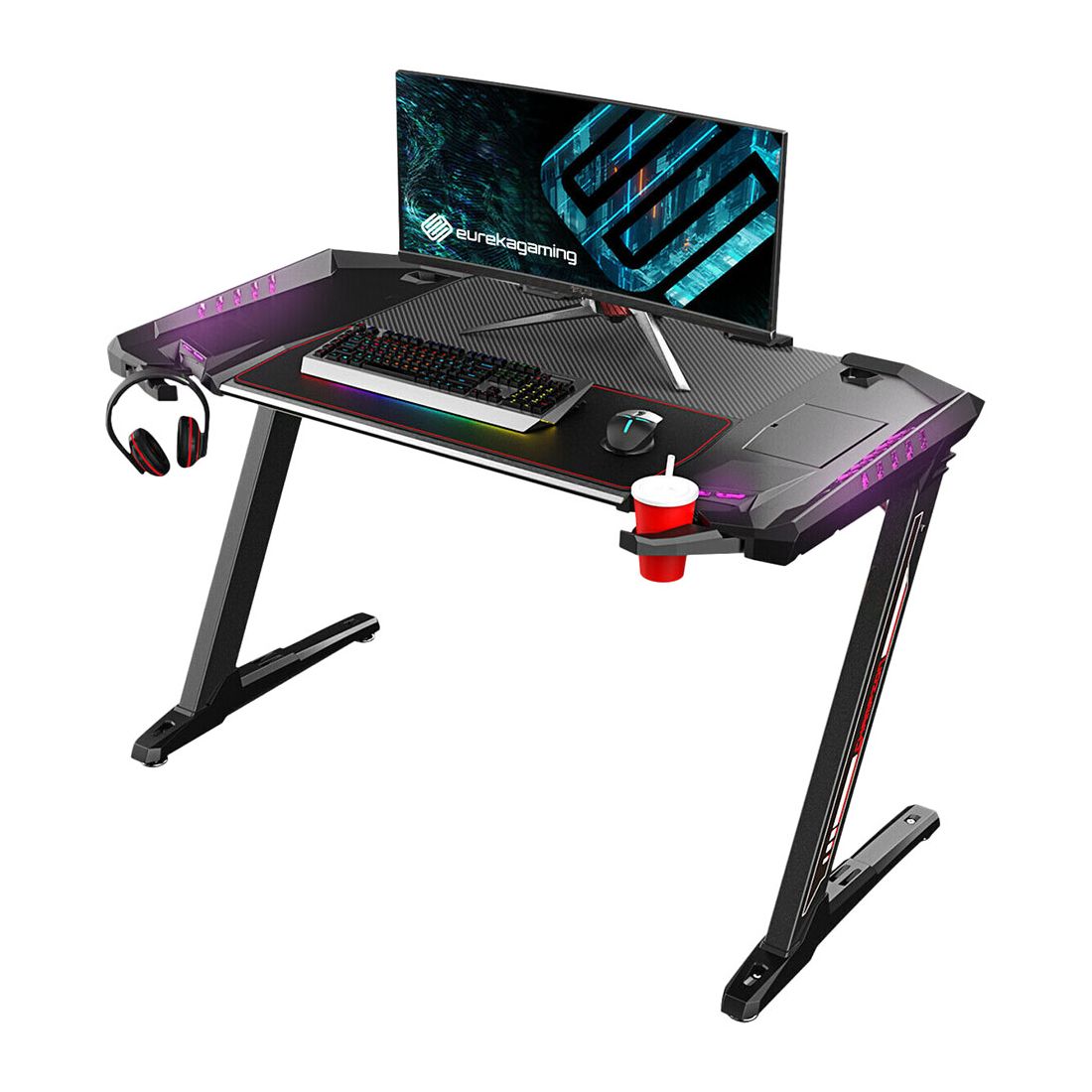 Eureka Ergonomic General Series Z2 51' E-sports Gaming Desk with RGB Lights (Size: 113x61.5CM)