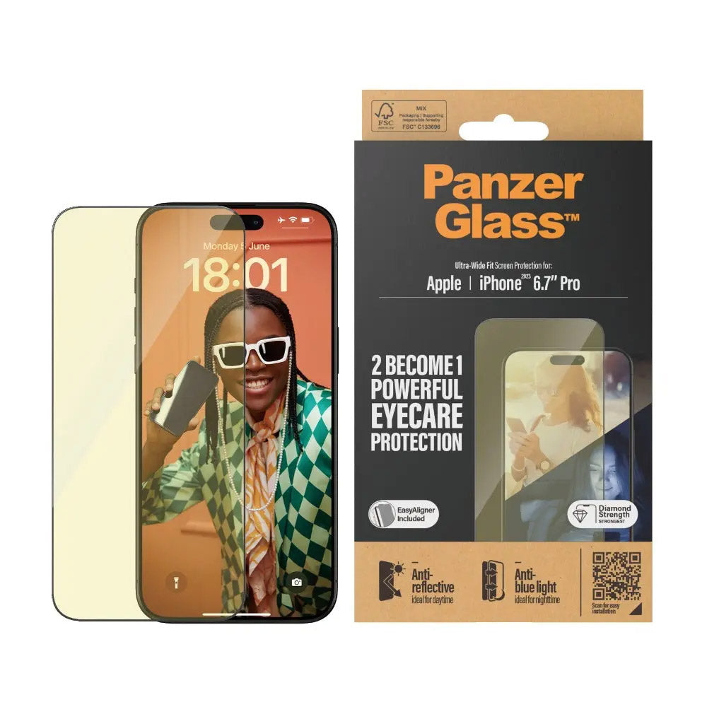 PanzerGlass ANTI-BLUELIGHT & ANTI-REFLECTIVE Screen Protector for Apple iPhone 15 Pro Max 2023 6.7