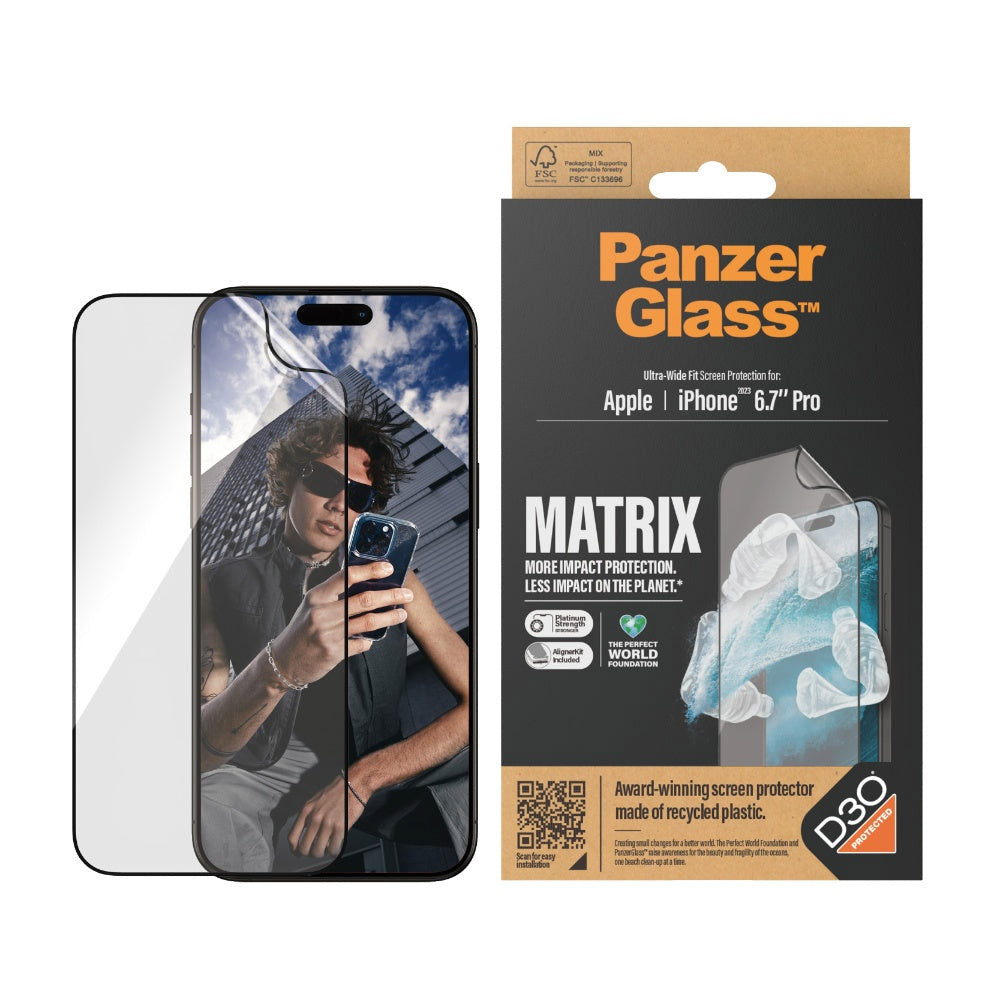 PanzerGlass MATRIX w/ D3O Screen Protector for Apple iPhone 15 Pro 2023 6.1