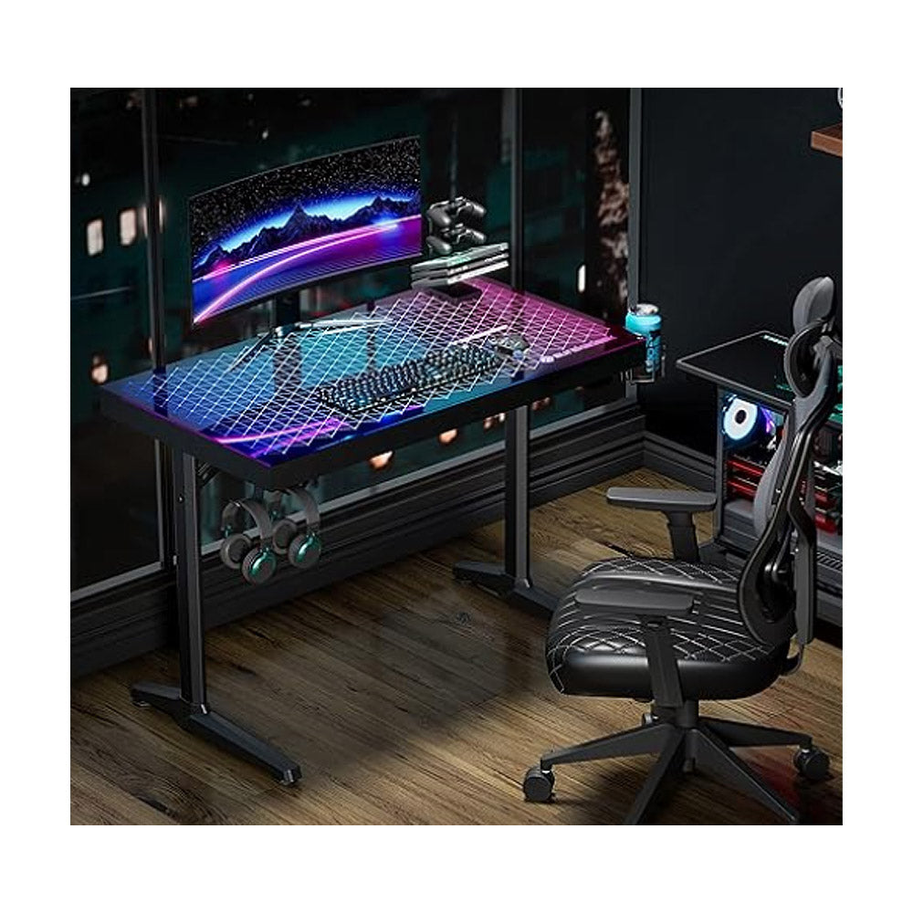 Eureka Gaming General Series GTG-I43 Desk with Glass Desktop - Bluetooth Lighting App Control (Dimension: 110x60CM)