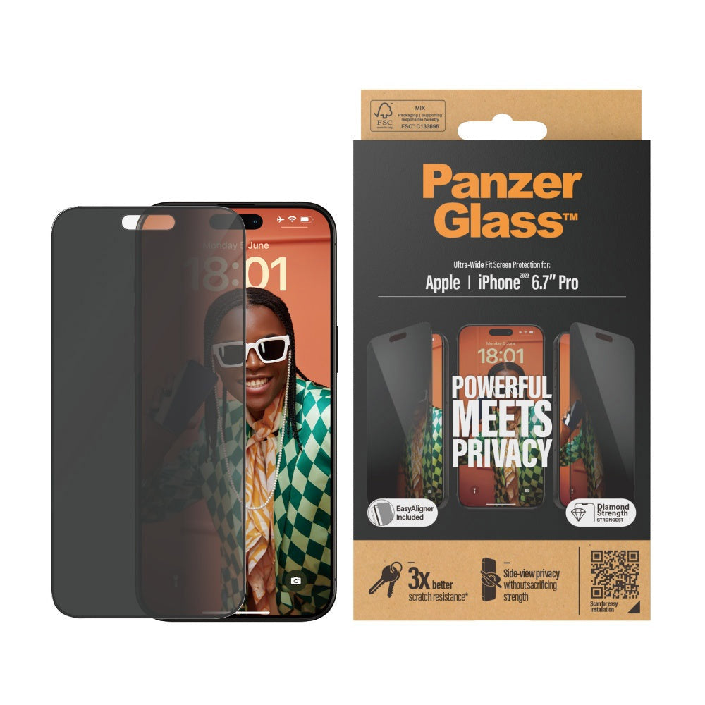 PanzerGlass UltraWide Privacy Screen Protector for Apple iPhone 15 Pro 2023 6.1