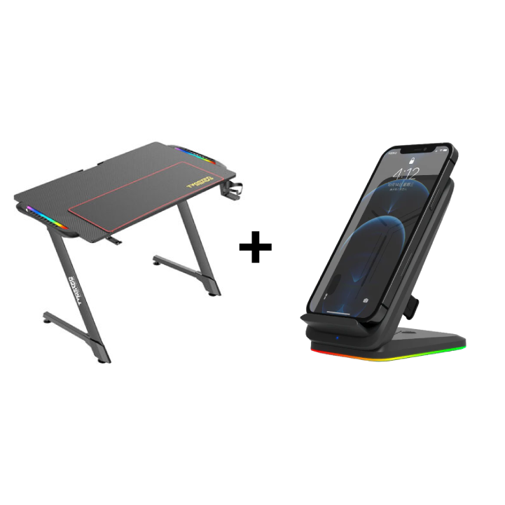 Twisted Minds Z Shaped Gaming Desk Carbon fiber texture - RGB  FREE  RGB Wireless charging stand