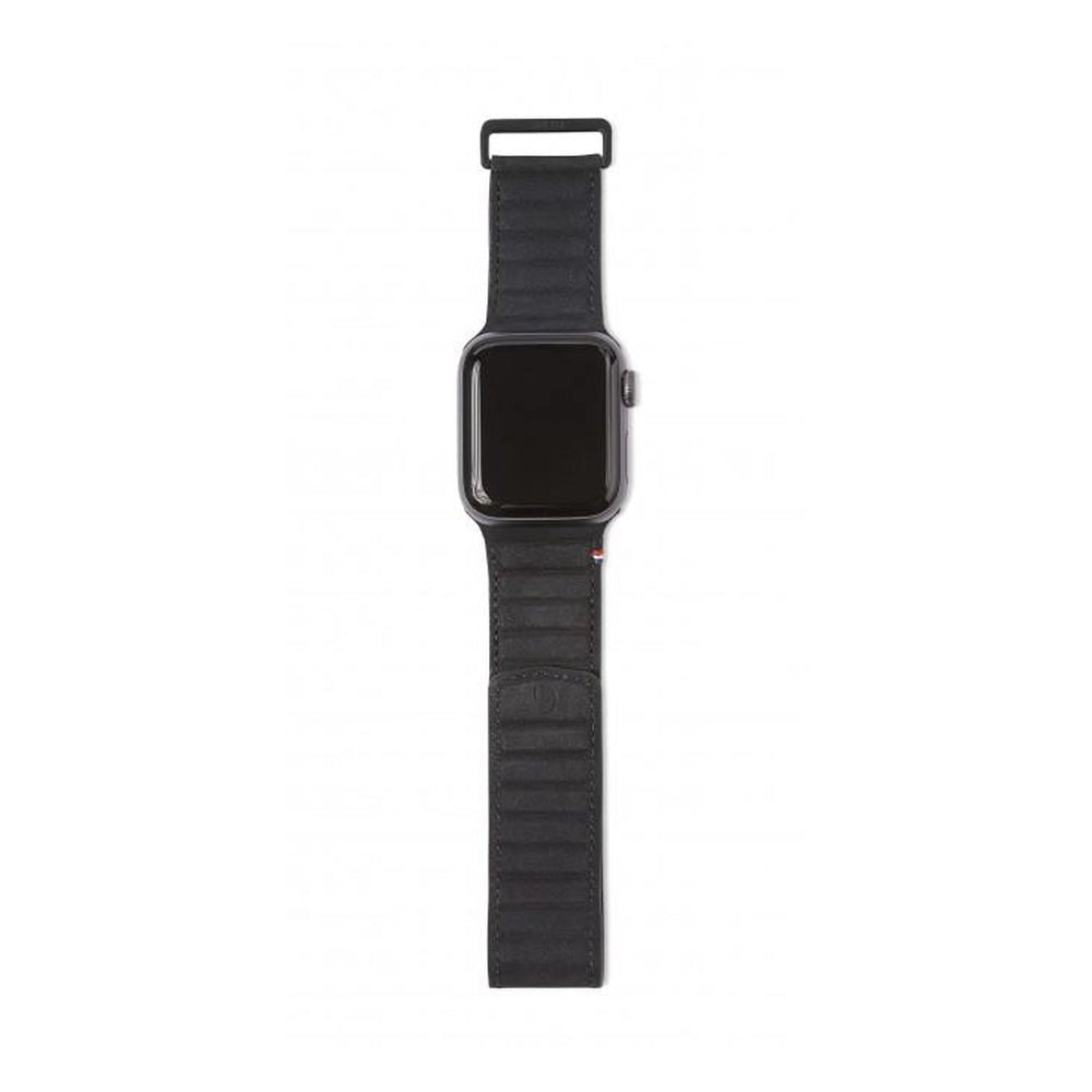 DECODED Leather Magnetic Traction Strap Navy for Apple Watch 44MM / 42MM - Black