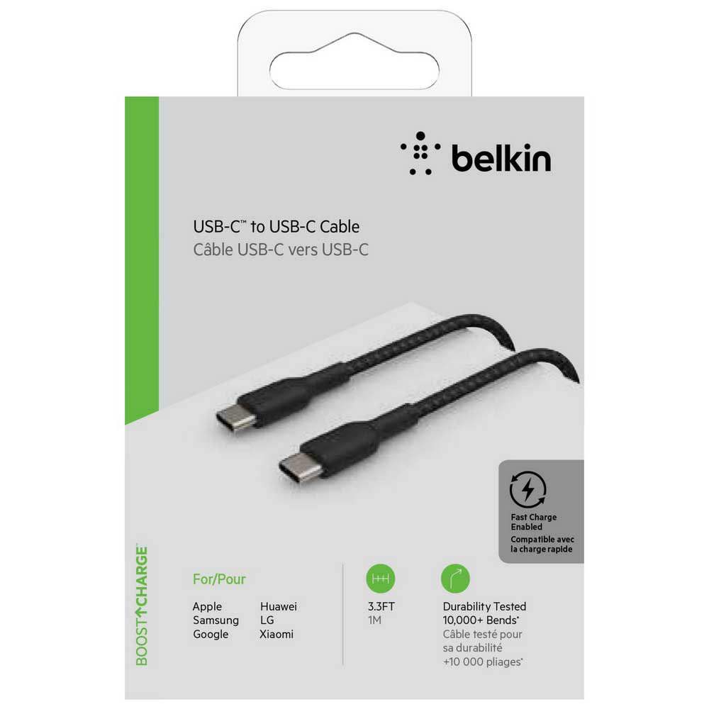 كابل بيلكن شحن سريع USB-C إلى USB-A مضفر بطول 2 متر - أسود