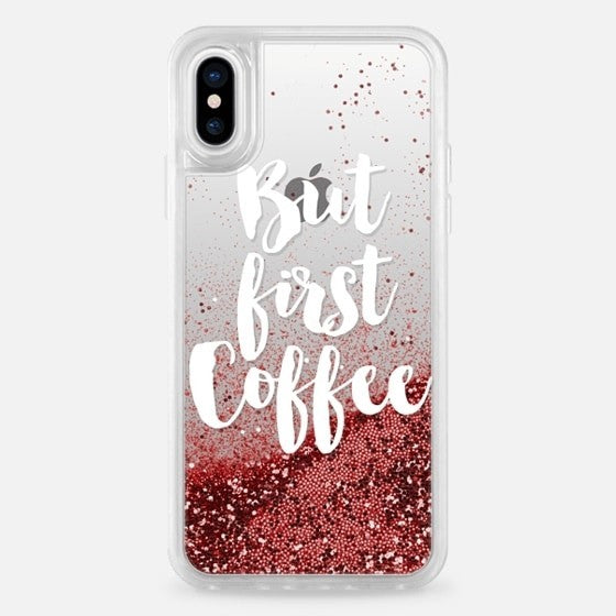 Casetify iPhone X/XS Glitter Case Rose Gold - But First Coffee