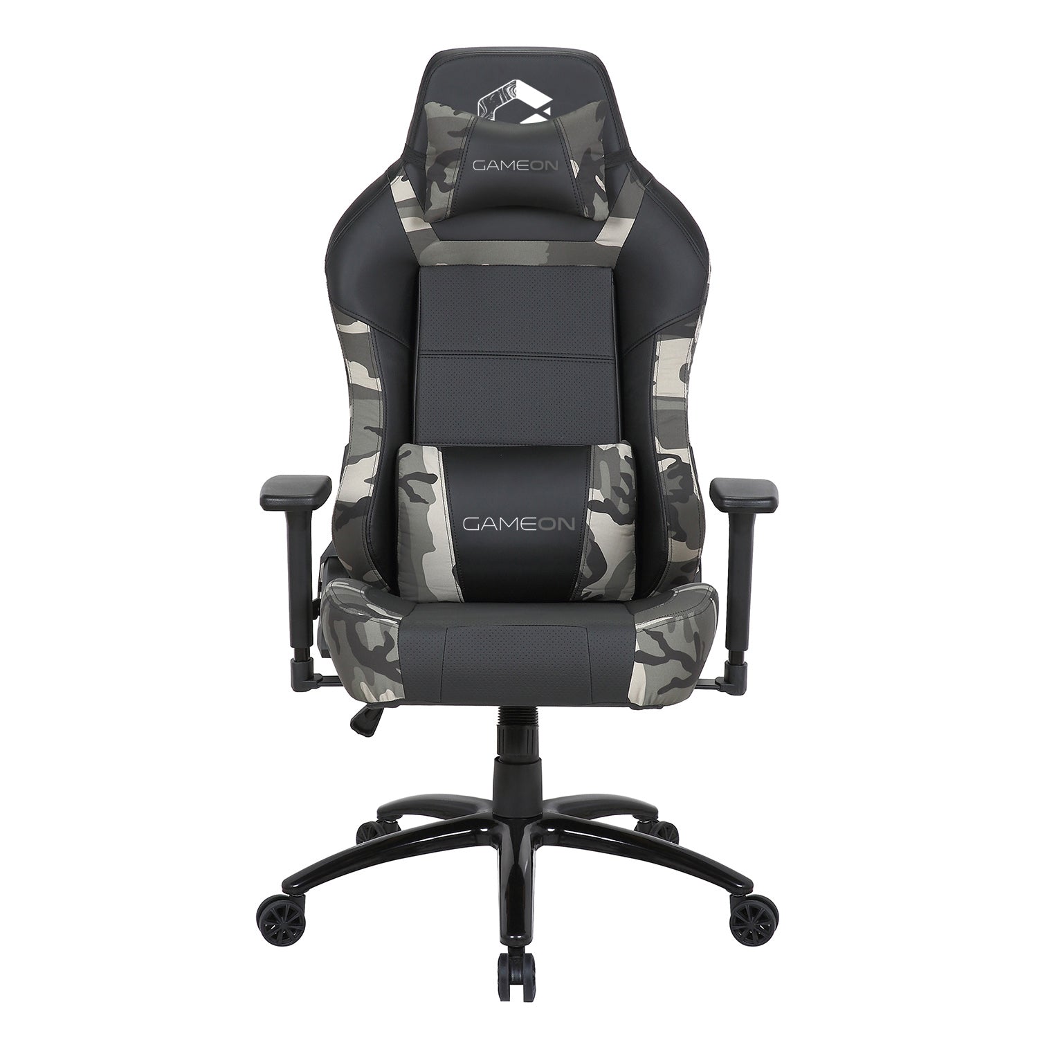Game On Gaming Chair - Black/Gray Camo, 3D Arm Rest, Backrest, Head Pillow, Lumbar