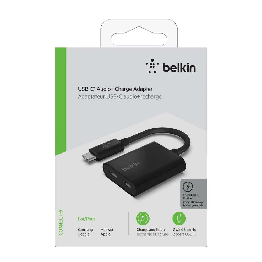 Belkin Rockstar Audio + USB-C Charge Adapter â€“ 2 Port Type-C Adapter