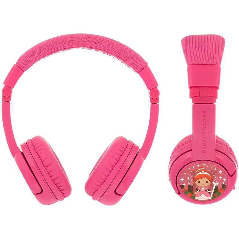 BuddyPhones Play+, Wireless Bluetooth Volume-Limiting Kids Headphones, 20-Hours Battery Life, 3 Volume Settings, Voice Enhancing StudyMode, Answer/Playback Button, BuddyLink Cable