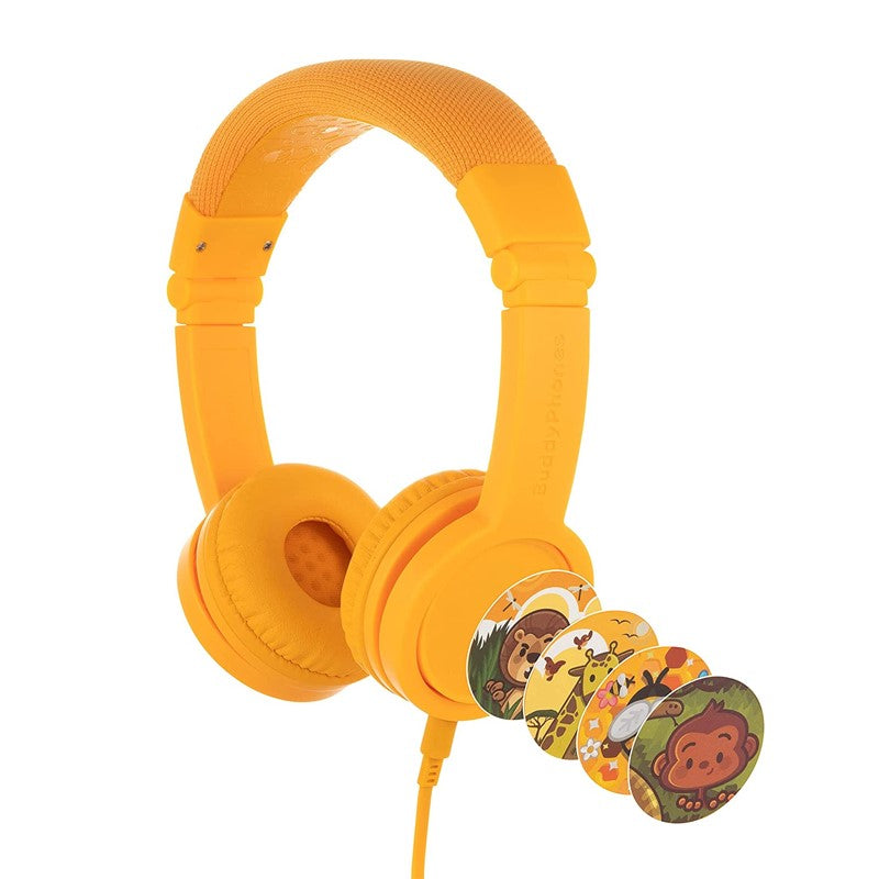 BuddyPhones Explore+, Volume-Limiting Kids Headphones, Foldable and Durable, Built-in Audio Sharing Cable with in-Line Mic, Best for Kindle, iPad, iPhone and Android Devices