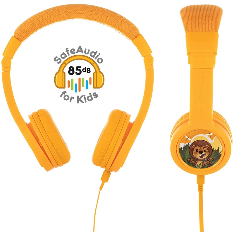 BuddyPhones Explore+, Volume-Limiting Kids Headphones, Foldable and Durable, Built-in Audio Sharing Cable with in-Line Mic, Best for Kindle, iPad, iPhone and Android Devices