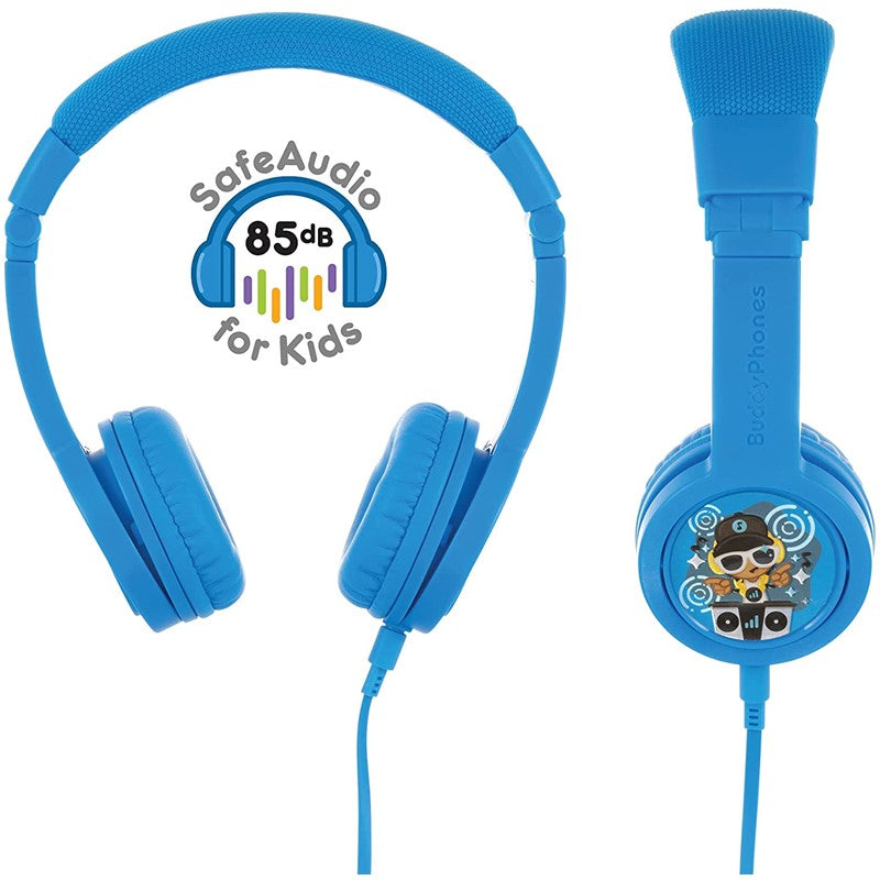 BuddyPhones Explore+, Volume-Limiting Kids Headphones, Foldable and Durable, Built-in Audio Sharing Cable with in-Line Mic, Best for Kindle, iPad, iPhone and Android Devices