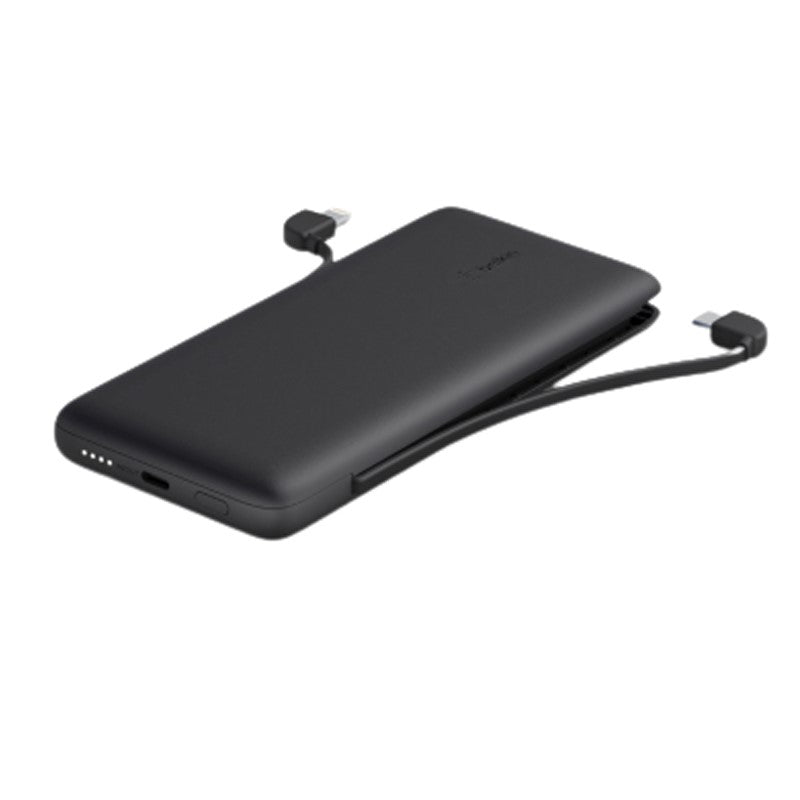 Belkin - 10K Pd Power Bank With Integrated Two Cables (LTG & USB C), Black