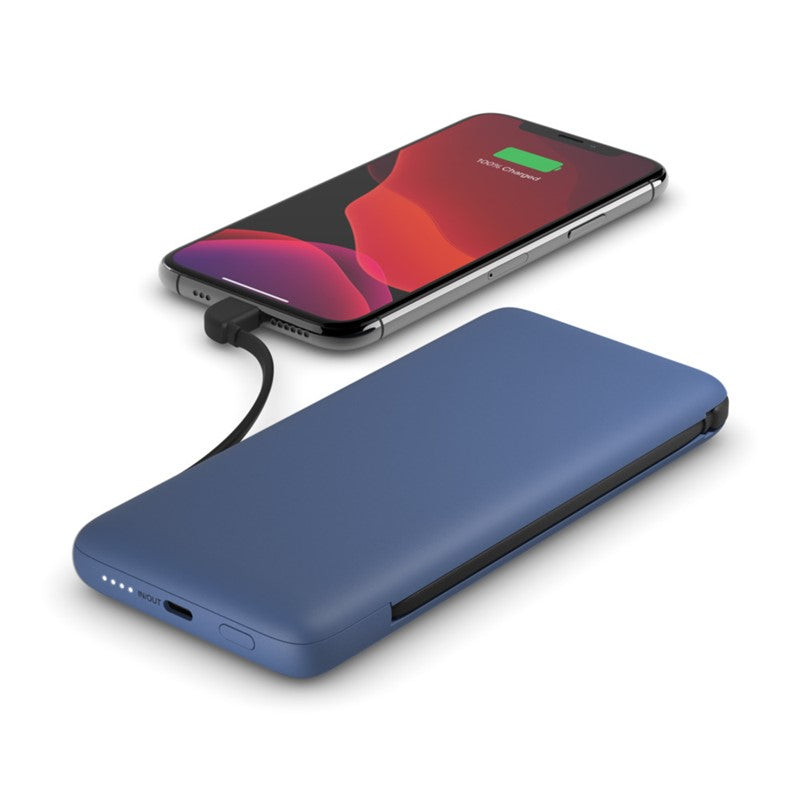 Belkin - 10K Pd Power Bank With Integrated Two Cables (LTG & USB C), Black