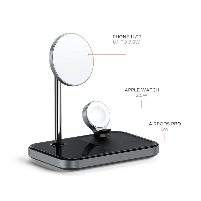 Satechi 3-in-1 Magnetic Wireless Charging Stand for iPhone, Airpods & Apple Watch, Space Grey