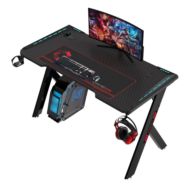 GAMEON Hawksbill Series RGB Flowing Light Gaming Desk (Size: 120-60-72cm) With (800*300*3mm - Mouse pad), Headphone Hook & Cup Holder - Black