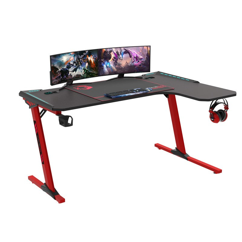 GAMEON Phantom XL-R Series L-Shaped RGB Flowing Light Gaming Desk (Size: 140-60-72mm) With (800*300*3mm - Mouse pad), Headphone Hook, Cup Holder, Cable Management, Gamepad Holder, Qi Wireless Charger & USB Hub - Black