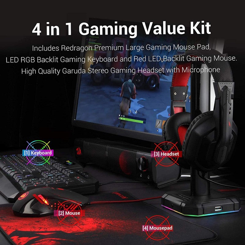 Redragon 4in1 combo: K503A-RGB + M601 + H120 + P016, with Adapter