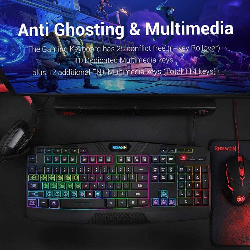 Redragon 4in1 combo: K503A-RGB + M601 + H120 + P016, with Adapter