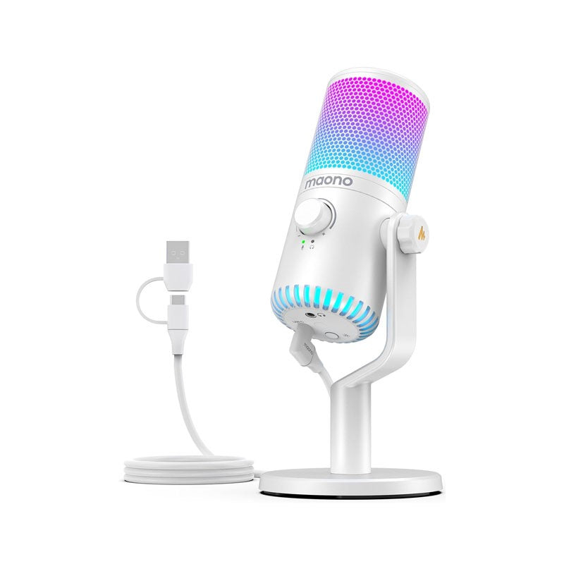 Maonocaster DM30 RGB Gaming Microphone for PC, USB Programmable - White