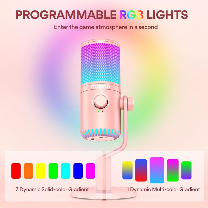 Maonocaster DM30 RGB Gaming Microphone for PC, USB Programmable - Pink