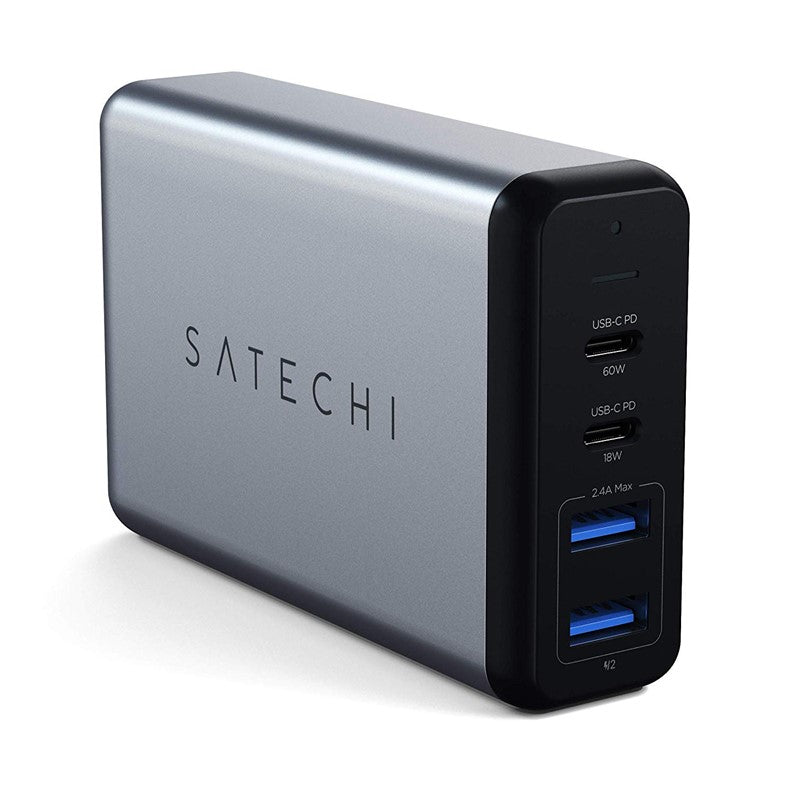 Satechi 75W Dual Type-C PD Travel Charger Adapter with 2 USB-C PD & 2 USB 3.0 - Space Gray