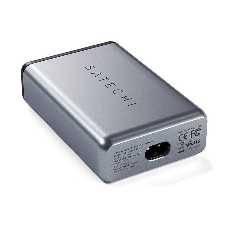 Satechi 75W Dual Type-C PD محول شاحن السفر مع منفذين USB-C PD و 2 USB 3.0 - رمادي فلكي