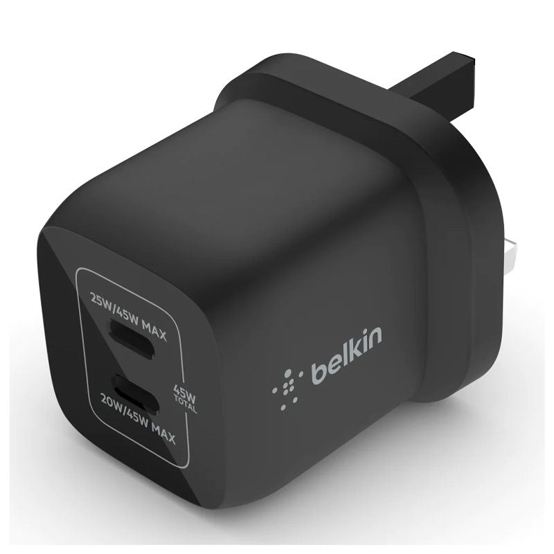 Belkin - Wall Charger - 45W Dual Usb-C Gan With Pps - C1=45 - C1+C2=25+20, Black