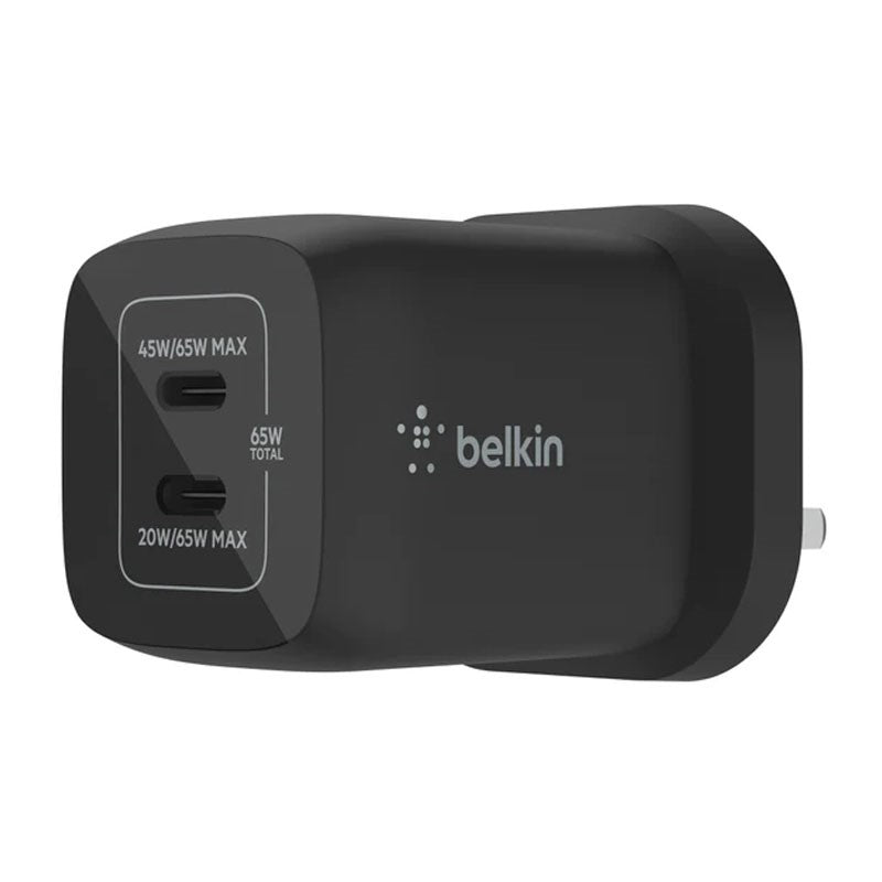 شاحن حائط Belkin 65W مزدوج USBC GAN PD ، أسود