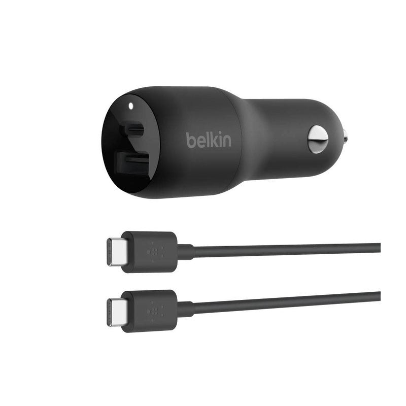 Belkin Dual USBC 25W USBA 12W Car Charger, Black