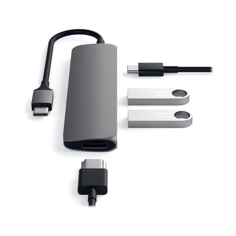 محول Satechi USB Type-C 4 في 1 نحيف متعدد المنافذ ، رمادي فلكي