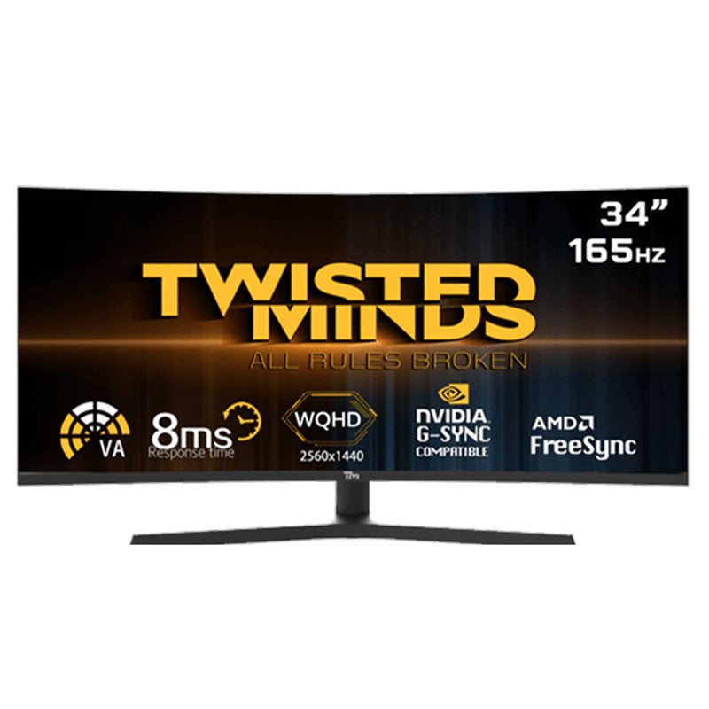 شاشة الألعاب المنحنية Twisted Minds مقاس 34 بوصة WQHD VA ، 165 هرتز ، 1 مللي ثانية ، شاشة منحنية للألعاب - أسود