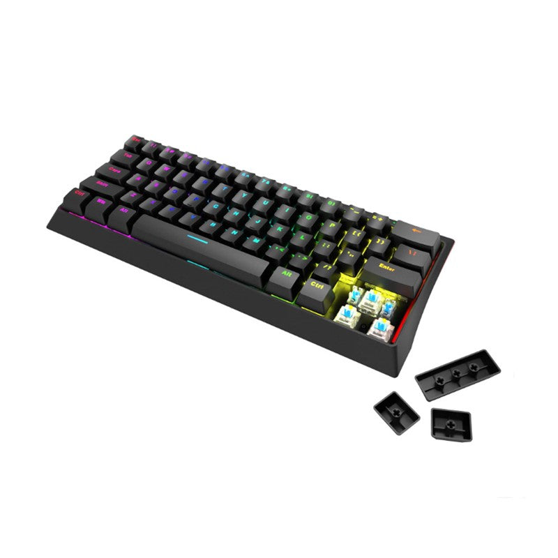 مارفو KG962مفتاح أزرق لوحة مفاتيح انجليزي ميكانيكية للألعاب بنسبة 60% مع كابل USB من النوع C قابل للفصل - أسود