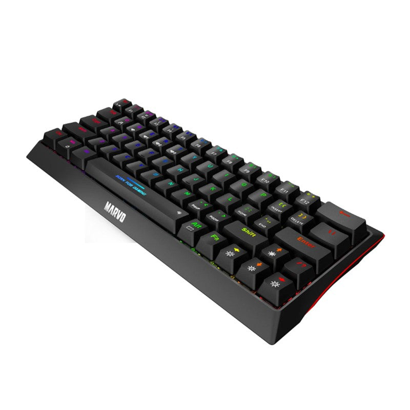 مارفو KG962W مفتاح ازرق 60%لوحة مفاتيح ميكانيكية انجليزي سلكية ولاسلكية للألعاب – أسود