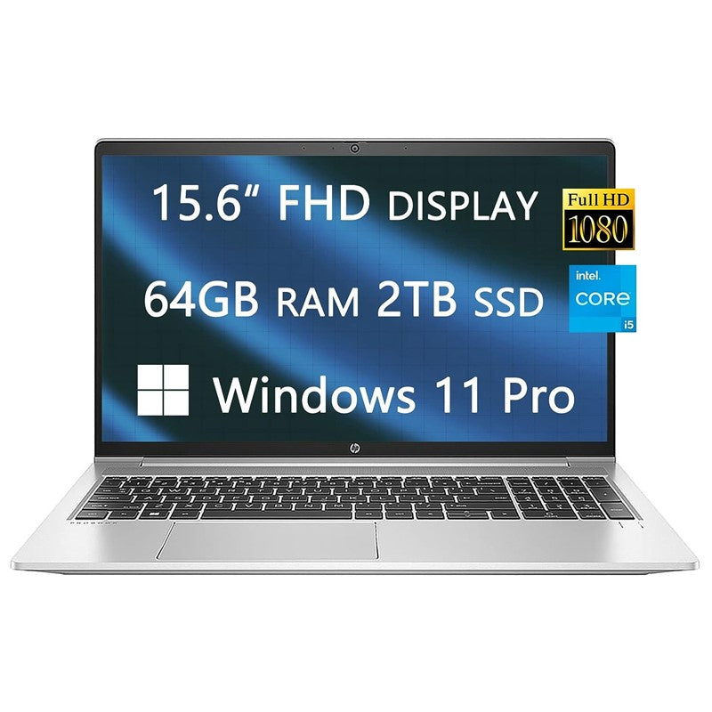 HP ProBook 450 G9 15 FHD Laptop, 2023 Newest Upgrade, Intel Core i5 1235U, 64GB RAM, 2TB SSD, Backlit Keyboard, Webcam, Wi-Fi, Ethernet, Windows 11 Pro, School and Busness Ready, With Free HDMI Cable