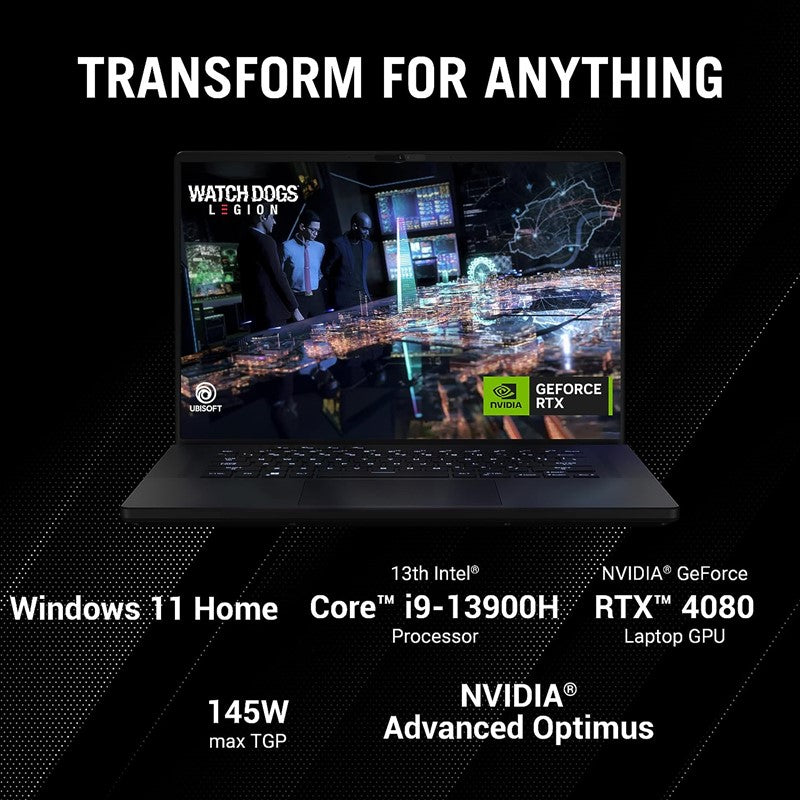 Asus ROG Zephyrus M16 GU604VZ-N4055W (Off Black) Gaming Laptop, i9-13900H 32GB 1TB Performance SSD, NV RTX4080, 12GB VRAM, WIN11 HOME, 16.0-inch (2560 x 1600) 240Hz, IR Webcame, Backlit-RGB Eng/Arb Keyboard