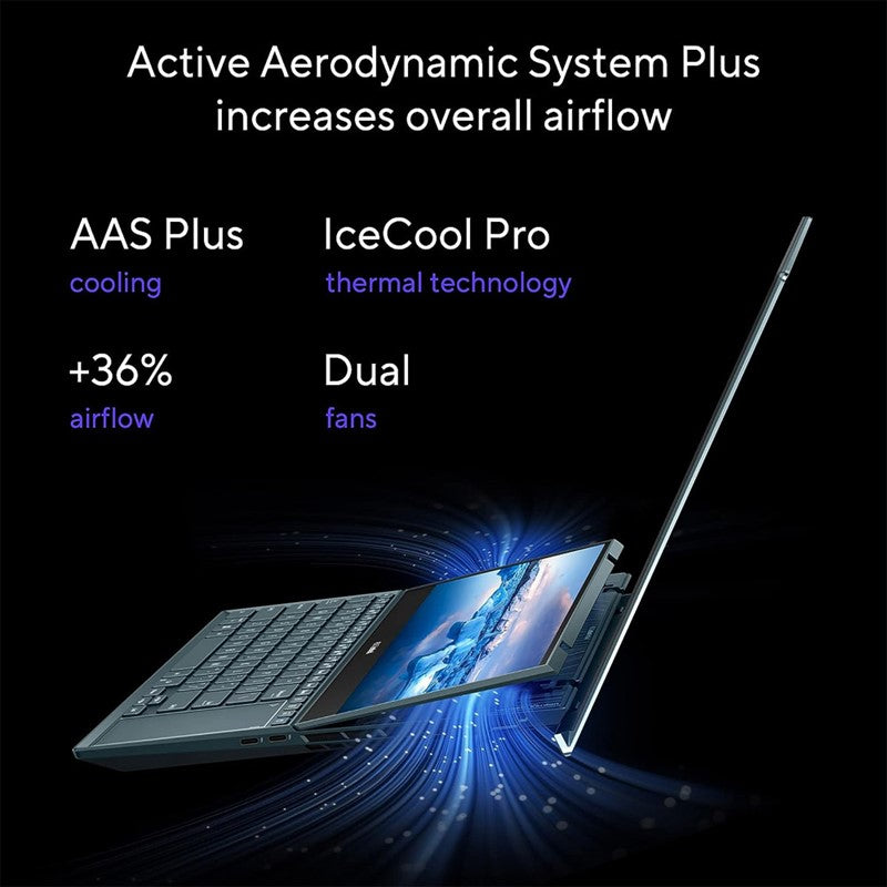 ASUS Zenbook DUO Pro 15 UX582ZW OLED209W, Creator Laptop, I9 12900H 32GB 1TB SSD, NV RTX3070 Ti, 8GB Graphics, WIN11 HOME, 15.6 inch UHD 3840X2160 OLED, Backlit Eng Arb KB, Blue