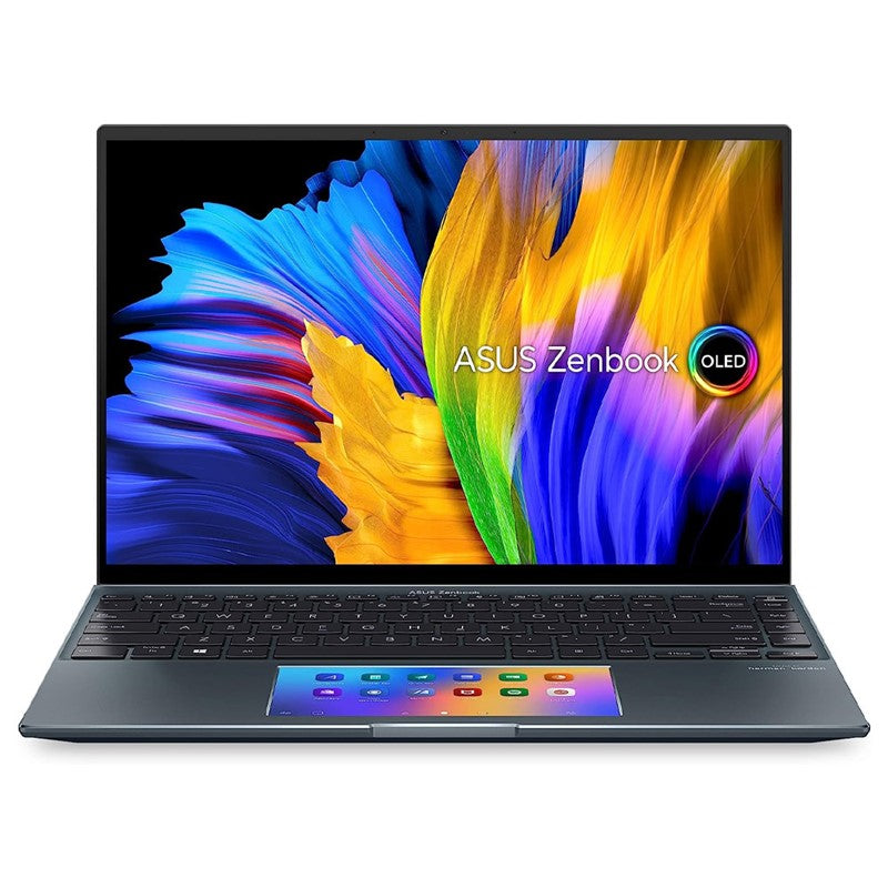 ASUS ZenBook 14X OLED Laptop, 14â€ 2.8K 16:10 Touch Display, Intel Core i7-1260P CPU, NVIDIA GeForce RTX 2050, 16GB RAM, 1TB SSD, Windows 11 Home, Pine Grey, UX5400ZF-PB76T