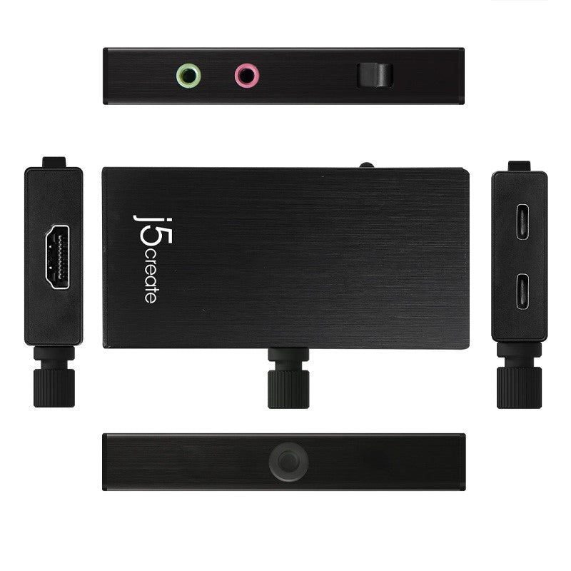 j5create JVA02 محول الالتقاط المباشر HDMI إلى USB-C مع توصيل الطاقة - أسود