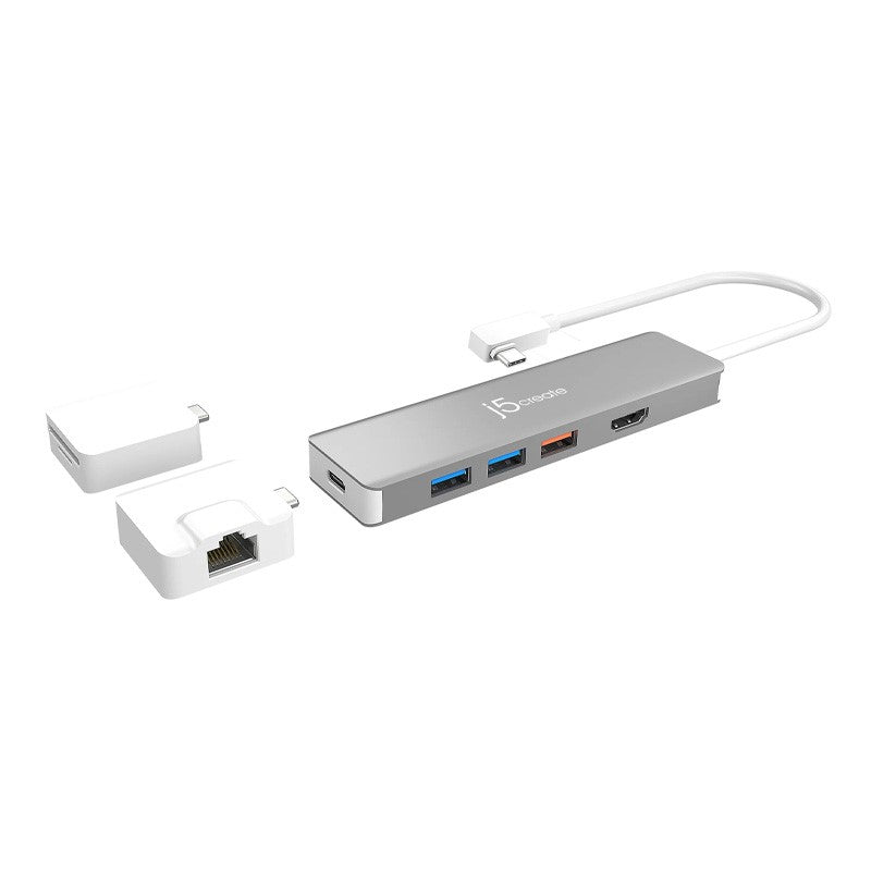 j5create JCD375 USB-C Modular Multi-Adapter with 2 Kits - Silver and White