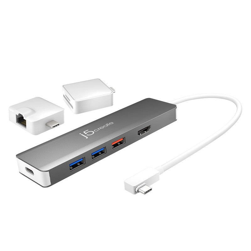 j5create JCD375 USB-C Modular Multi-Adapter with 2 Kits - Silver and White