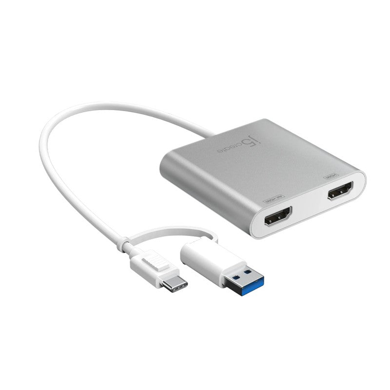j5create JCA365 USB-C to Dual HDMI Multi-Monitor Adapter, Silver