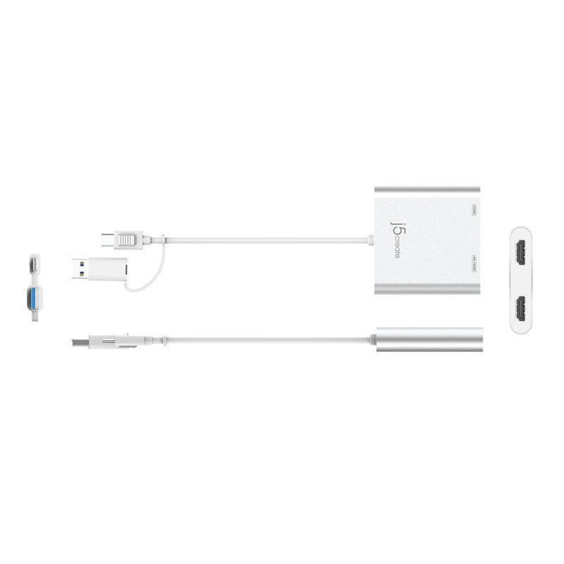 j5create JCA365 USB-C to Dual HDMI Multi-Monitor Adapter, Silver