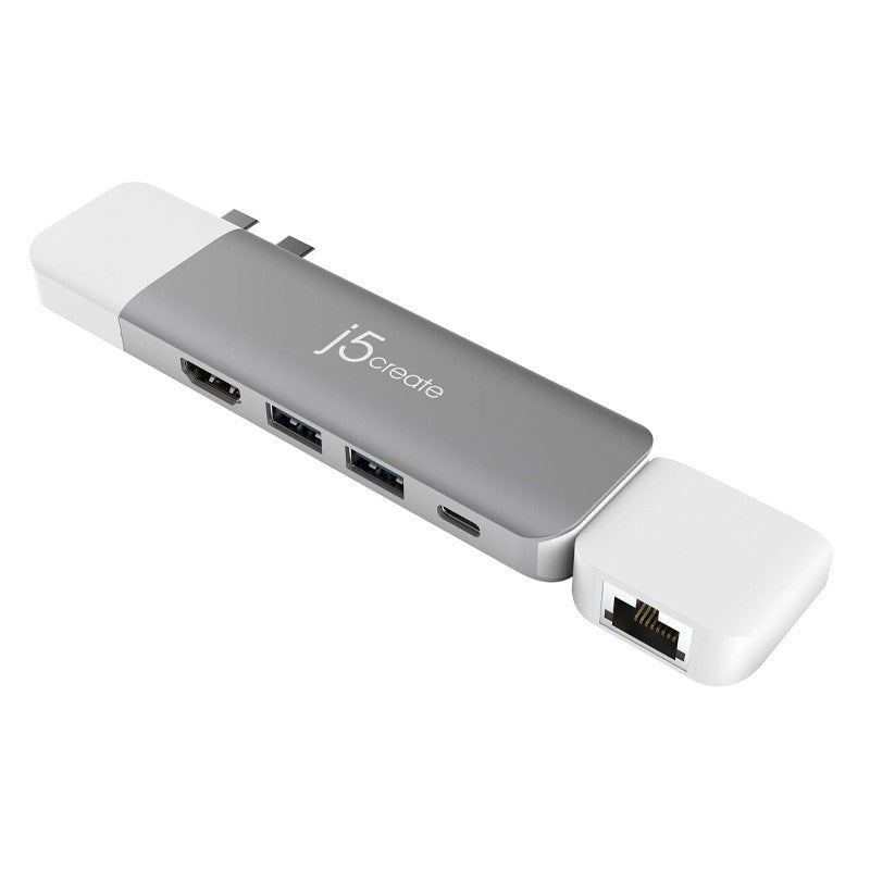 j5create JCD389 Ultradrive Kit USB-C Multi-Display Modular Dock, includes 2x HDMI ports and 4x USB ports - Silver and White