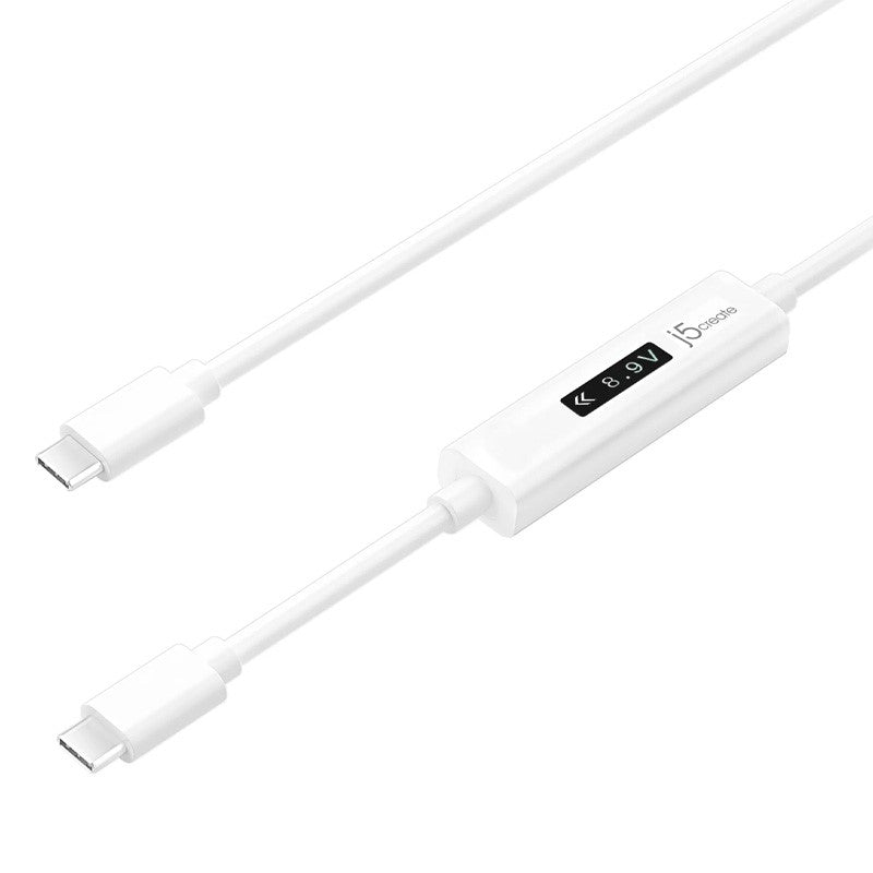 j5create JUCP14 USB-C 2.0 to USB-C Cable With OLED Dynamic Power Meter, White, 1.2M