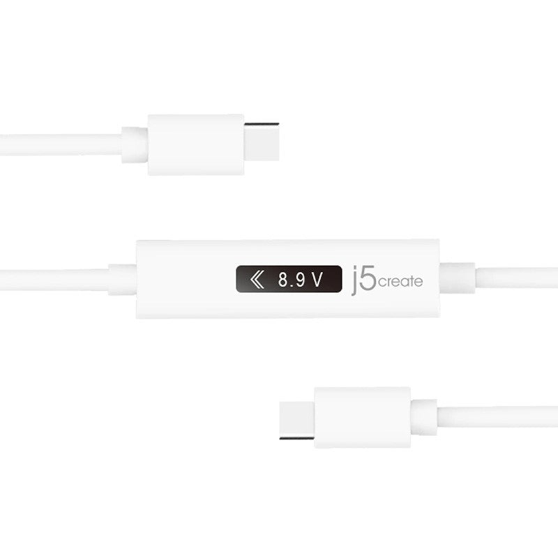 j5create JUCP14 USB-C 2.0 to USB-C Cable With OLED Dynamic Power Meter, White, 1.2M