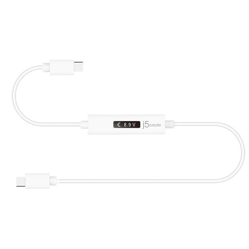 j5create JUCP14 USB-C 2.0 to USB-C Cable With OLED Dynamic Power Meter, White, 1.2M