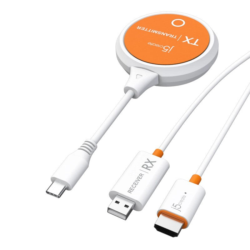 j5create JVAW62 سكرين كاست USB-C موسع HDMI بشاشة عرض لاسلكية، أبيض وبرتقالي