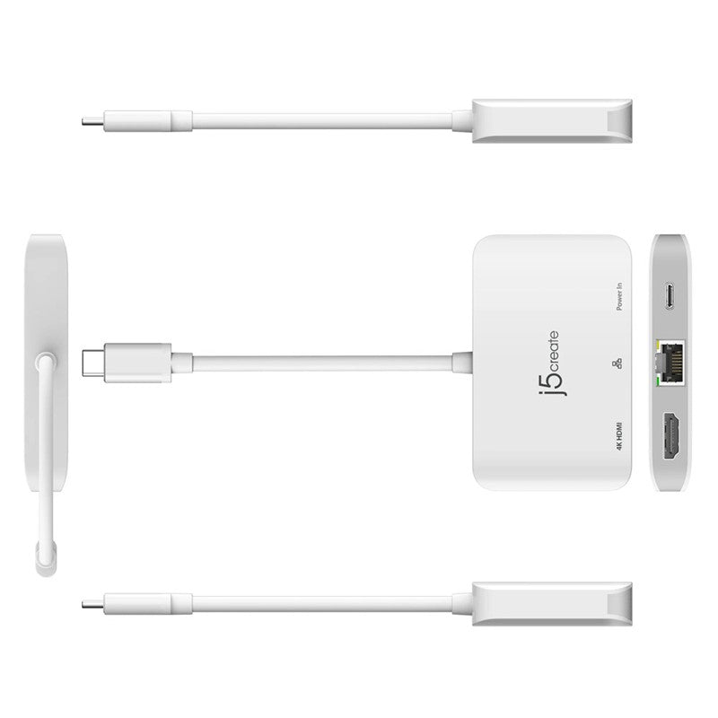 j5create JCA351 USB-C to 4K HDMI Ethernet Adapter, White